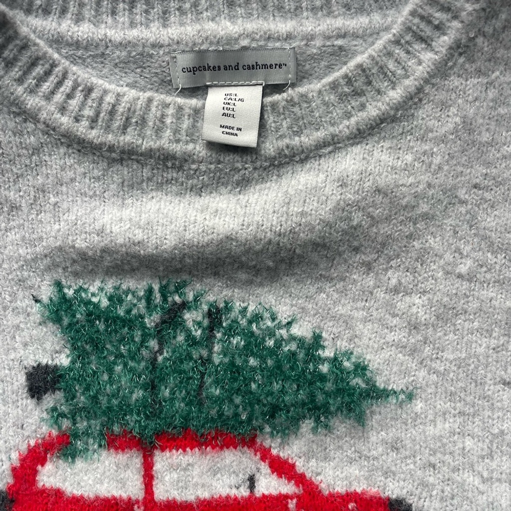Cupcakes & Cashmere Gray Sweater with Festive Red and Green Design - Picture 7 of 8